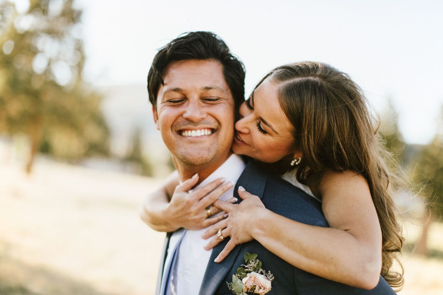 Candid image of a bride and groom in Big Bear California