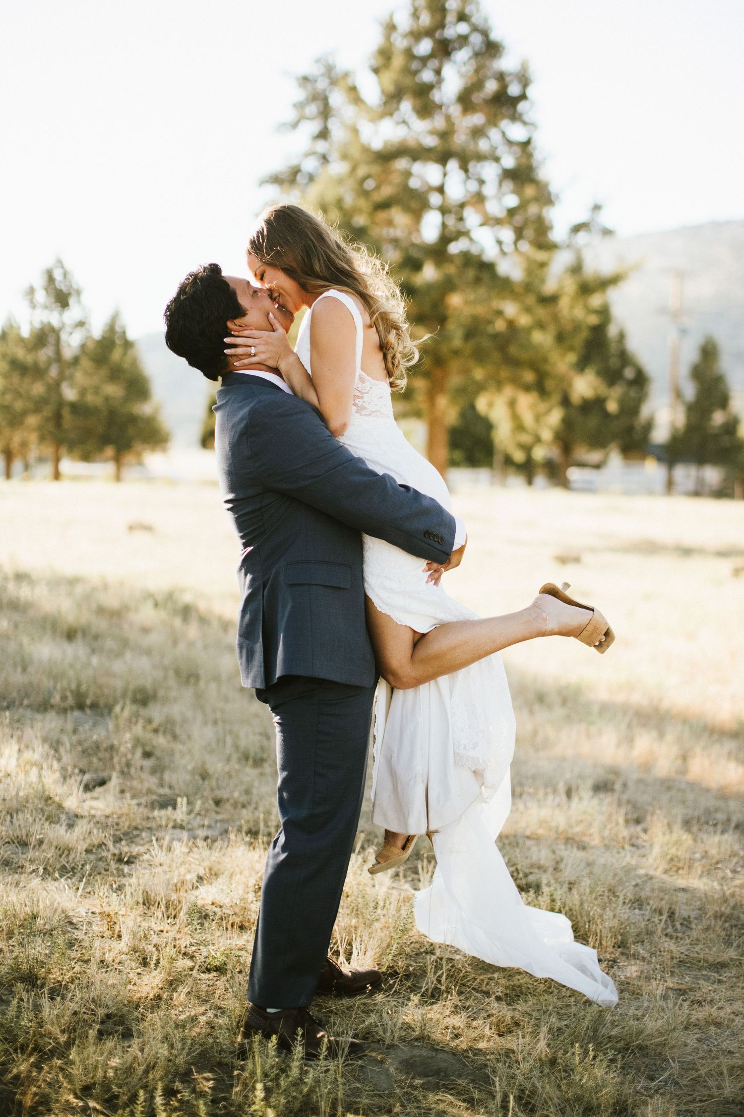 Candid image of a bride and groom in Big Bear California