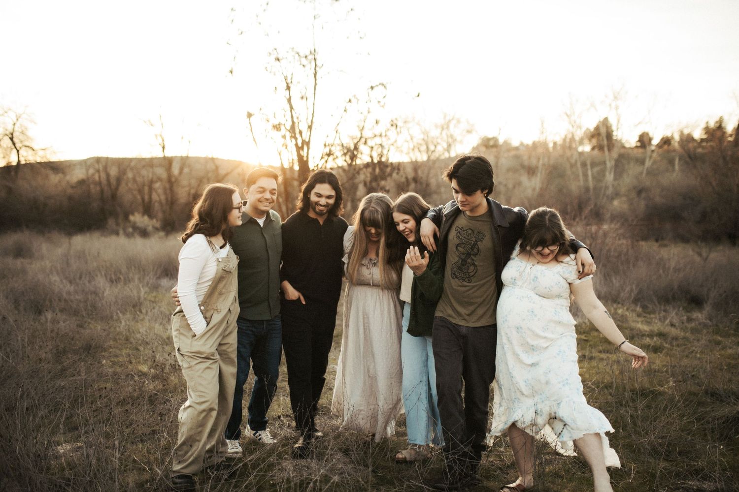 Family walking together for portraits in Boise