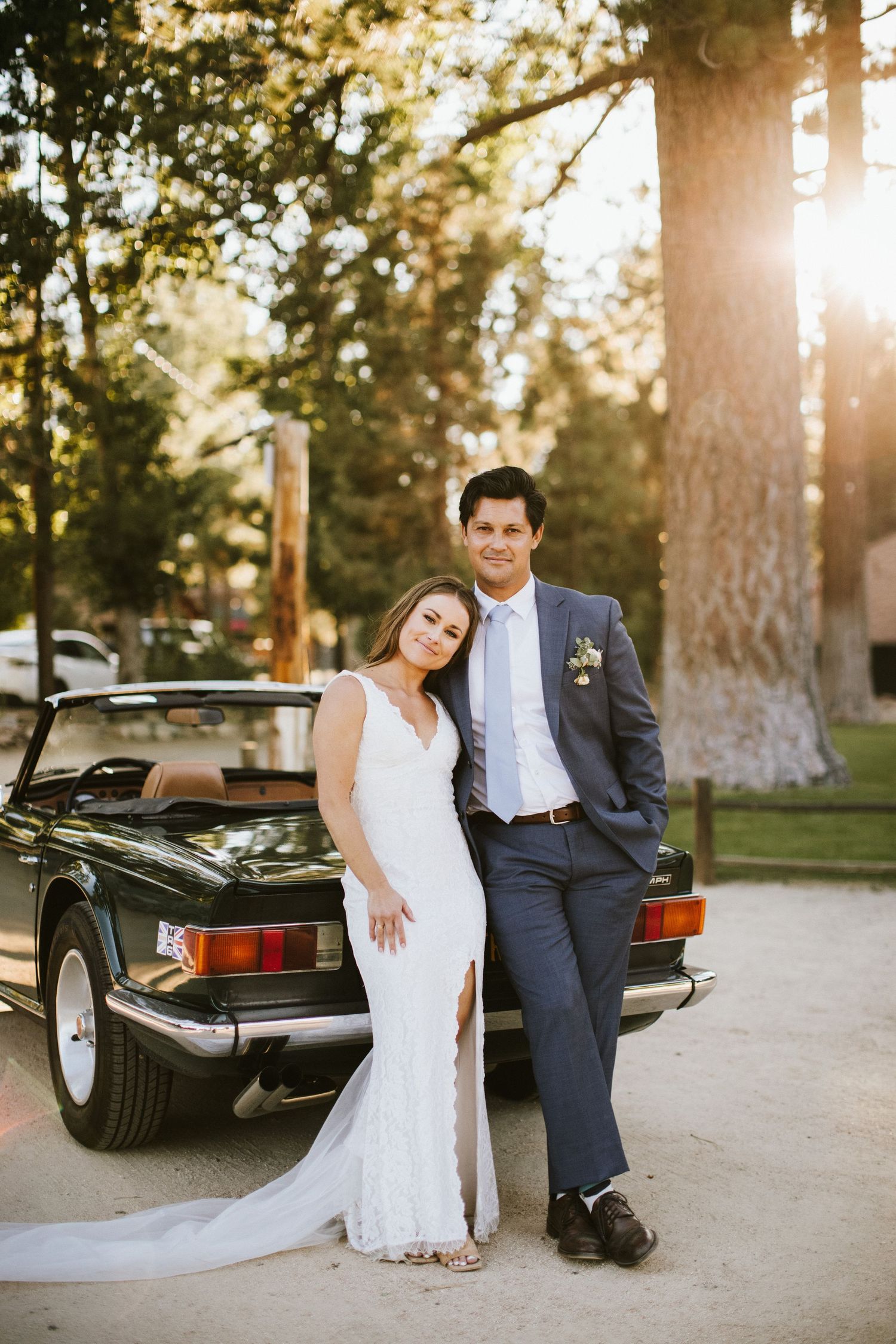 Bride and Groom standing for photos at Shay Meadows Ranch in Big Bear California