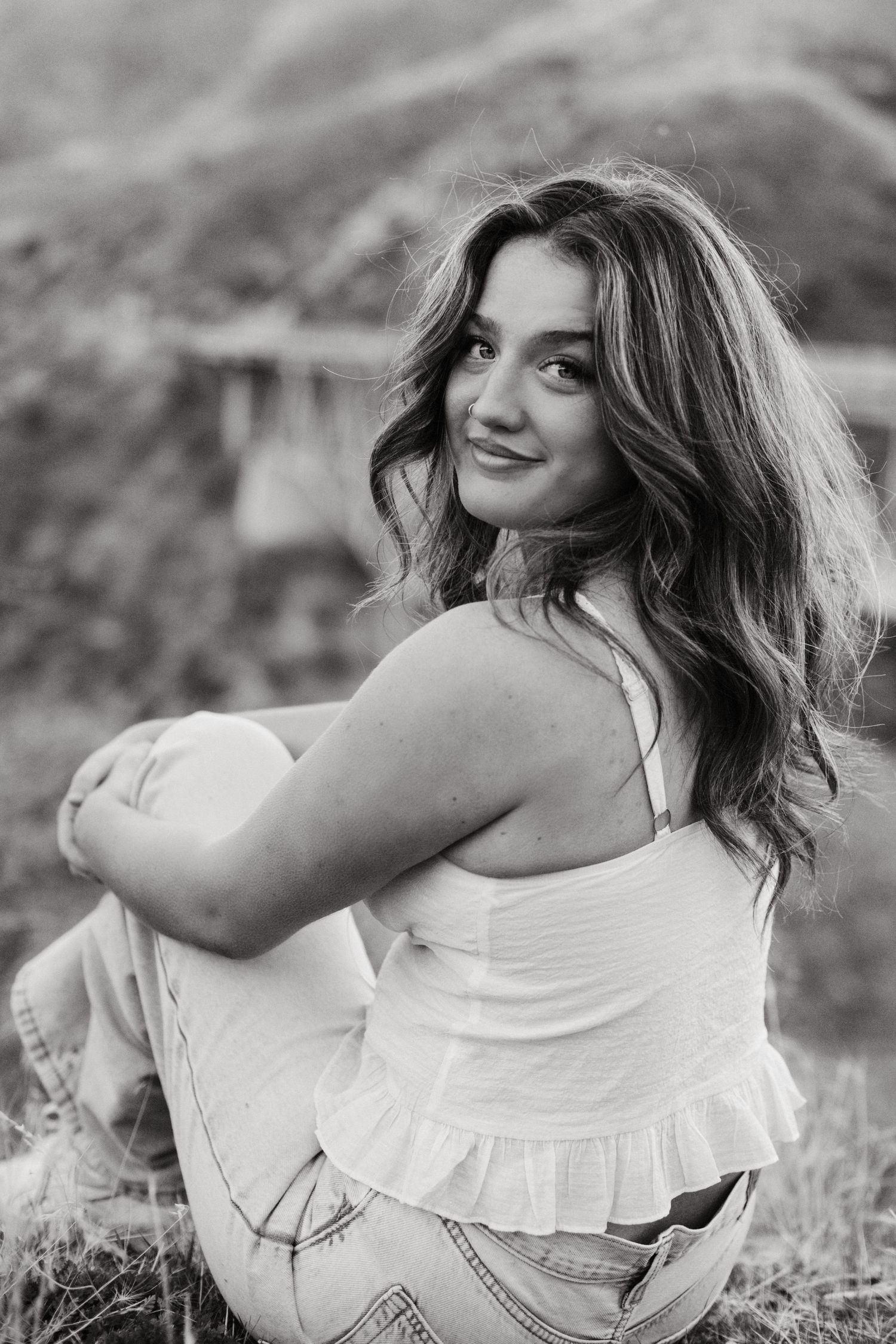 Black and white portrait of young woman near Boise