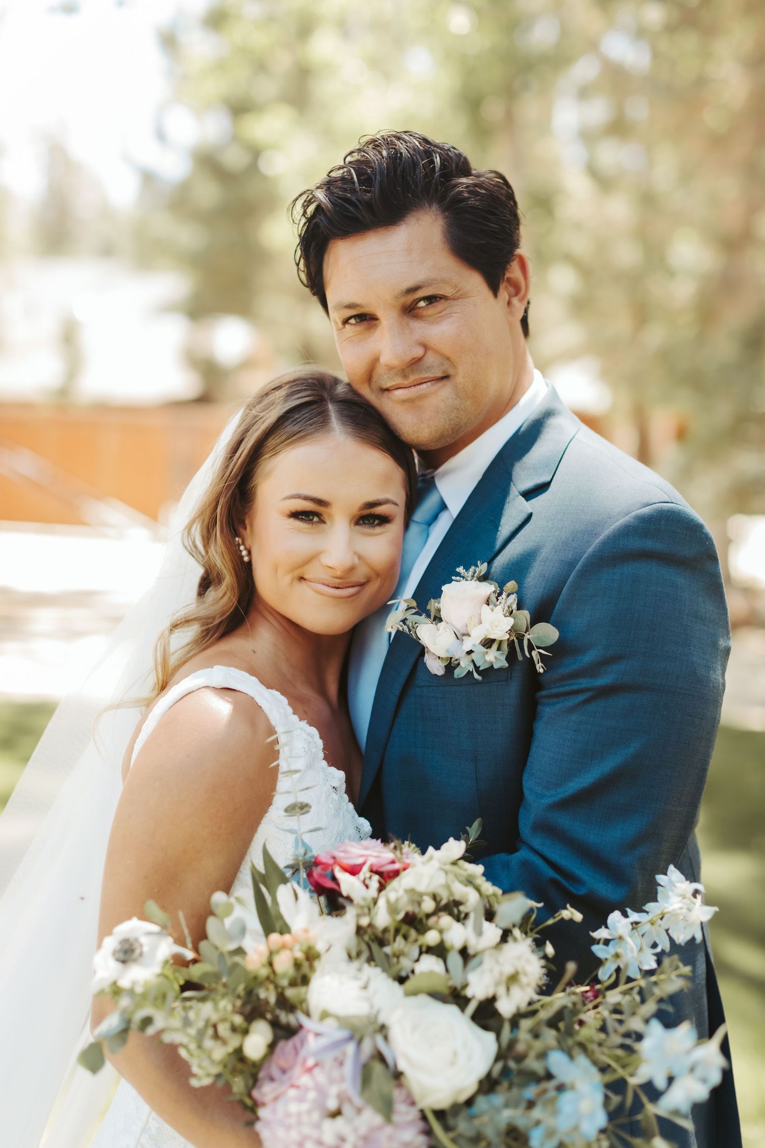 Portrait of a bride and groom before their wedding in Big Bear California