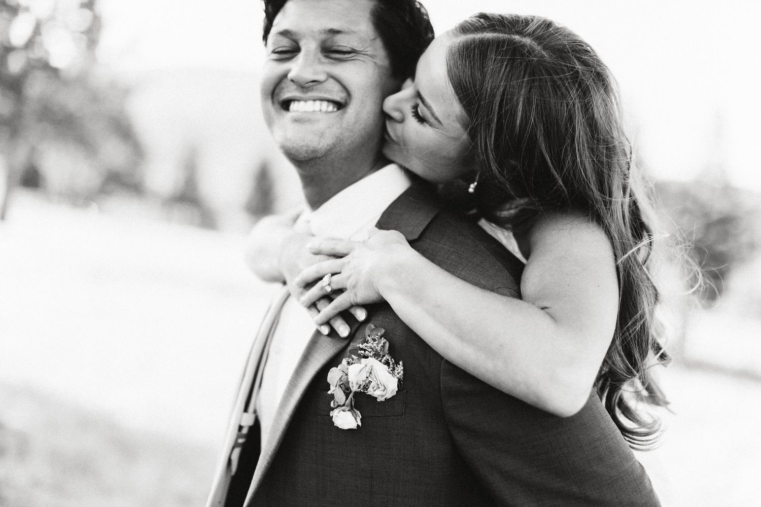 Candid portrait of a bride and groom together in Big Bear California