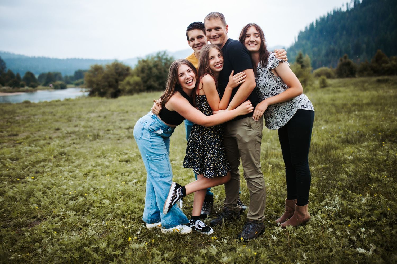 Dad and children during a family photoshoot in Boise
