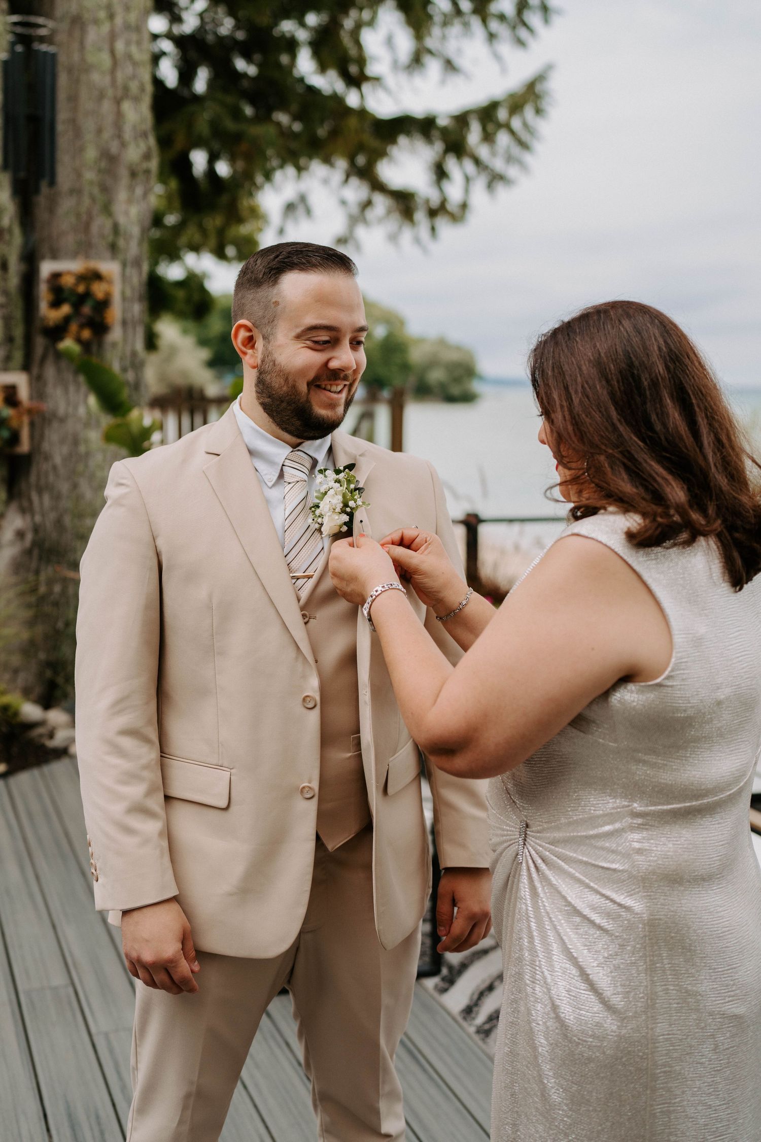 Wedding couple sharing a joyful moment on their special day.