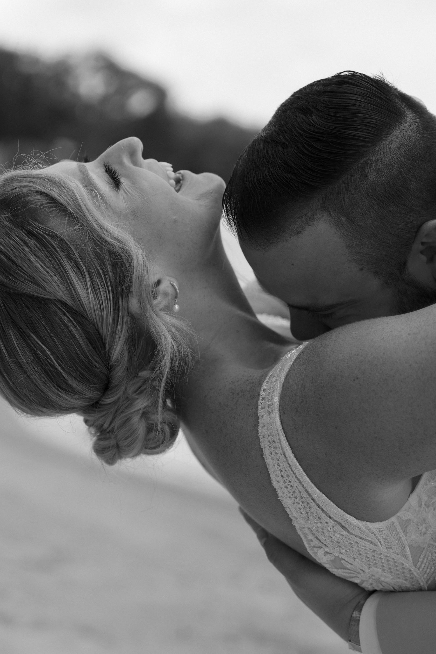 Artistic black and white close-up shots capturing intimate wedding moments.