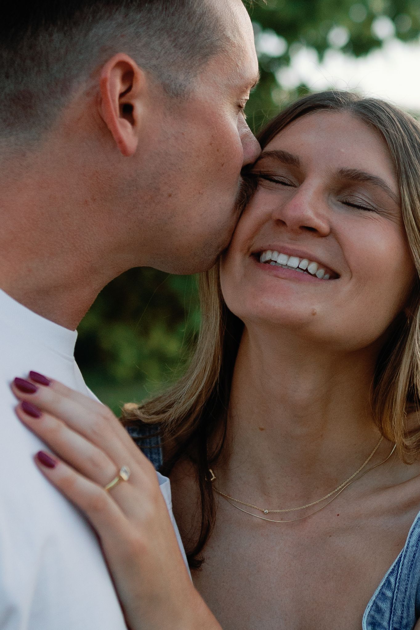 Intimate sequence of tender moments between a couple outdoors.