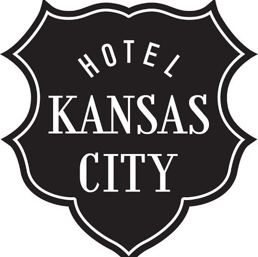 Black and white shield-shaped logo design for Hotel Kansas City with bold text against dark background.
