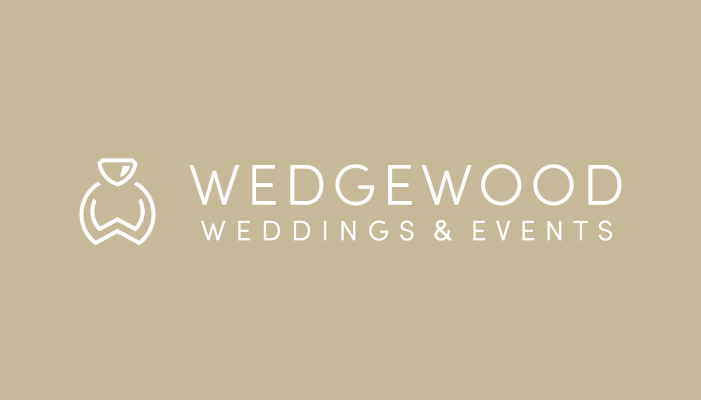 Minimalist wedding and events logo design for Wedgewood featuring a ring icon on beige background.