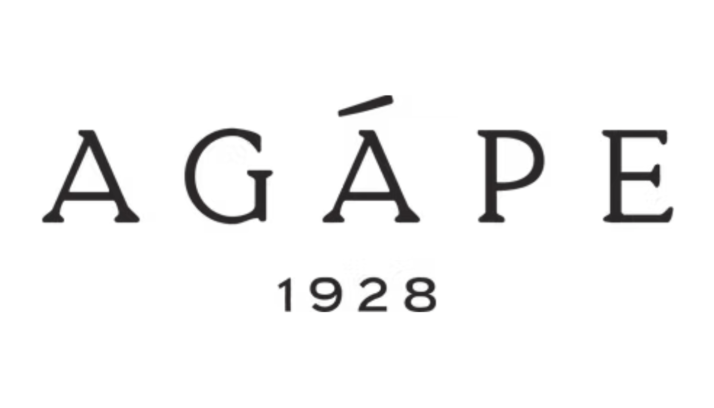 Minimalist text design showing the word AGAPE in a sophisticated modern typography style.