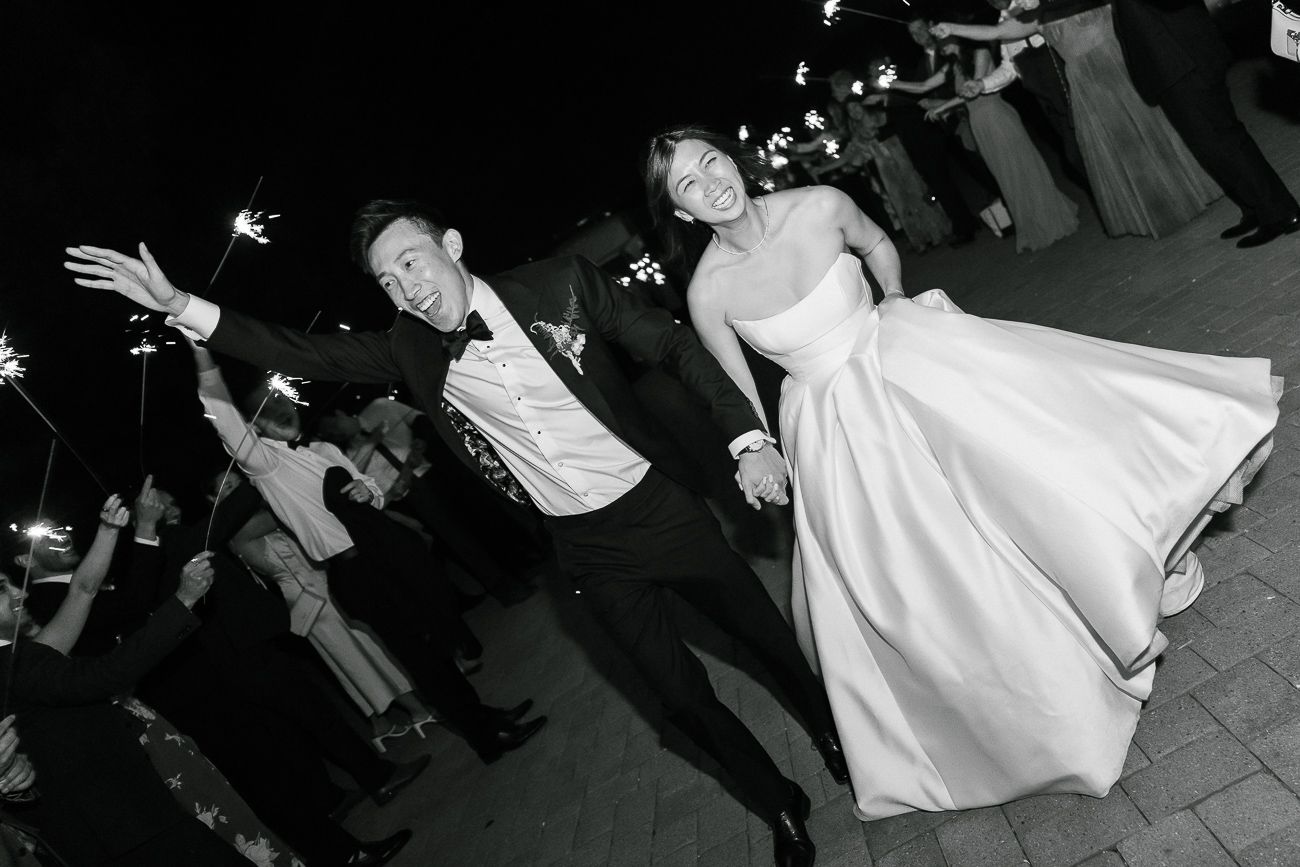 Black and white photos show a couple dancing together at what appears to be a wedding reception or celebration.