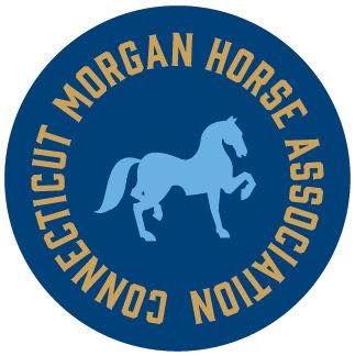 Circular blue logo for Connecticut Morgan Horse Association featuring a silhouetted horse in light blue.