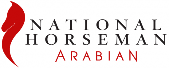 A red stylized horse head logo with 'National Horseman Arabian' text in black and red lettering.