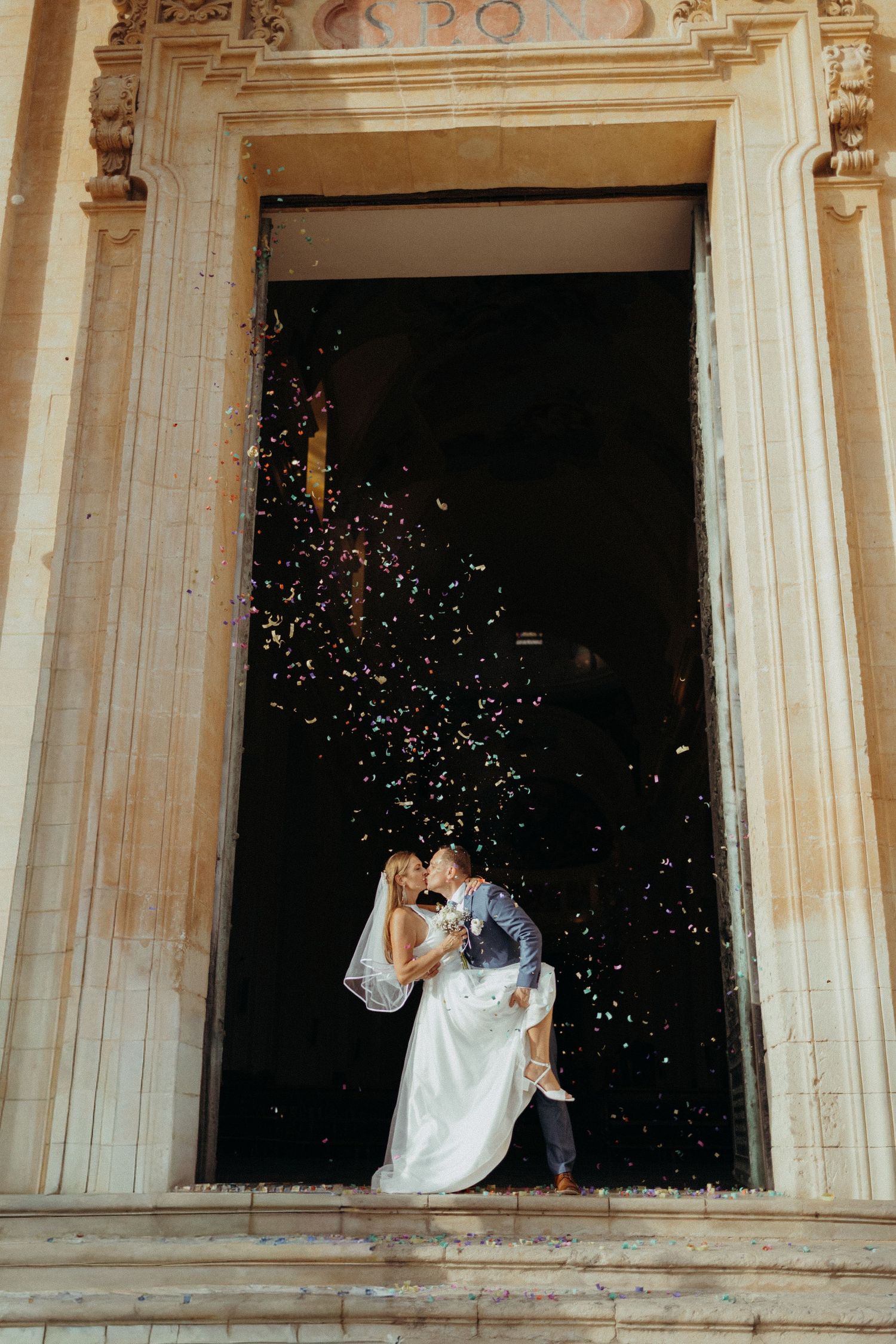 Polish couple eloping in Noto, Sicily . Siracusa. Church wedding.