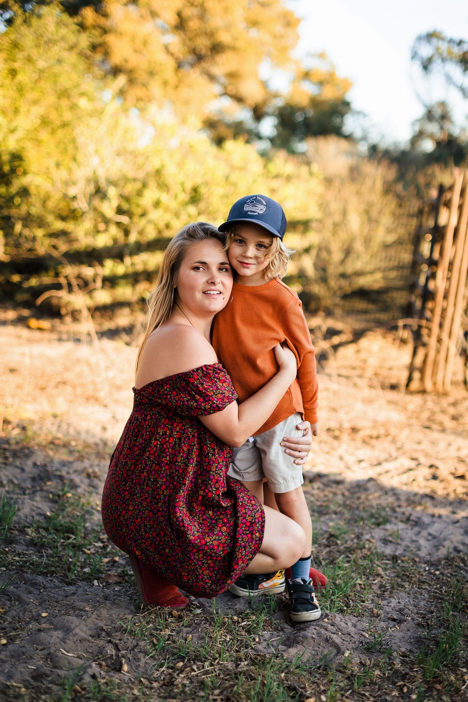 A series of candid shots capturing tender interaction outdoors during golden hour lighting.