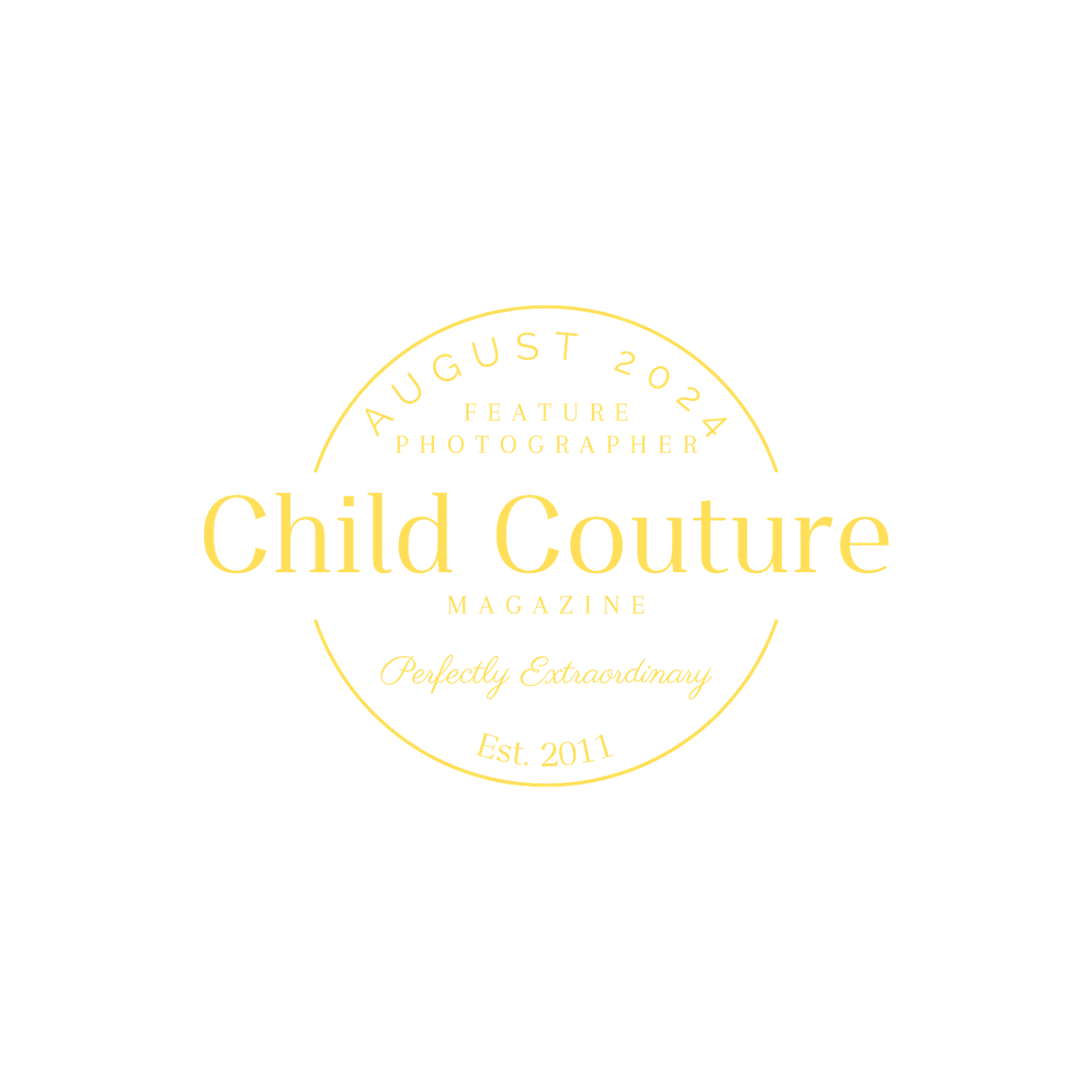 Three circular gold-colored logo designs featuring elegant text and decorative elements for Child Couture branding.