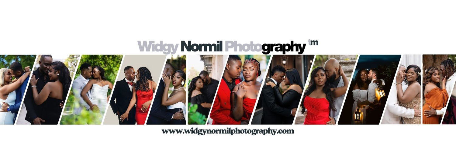 Widgy Normil Photography banner showcasing a collage of romantic couple portraits and wedding photography moments.