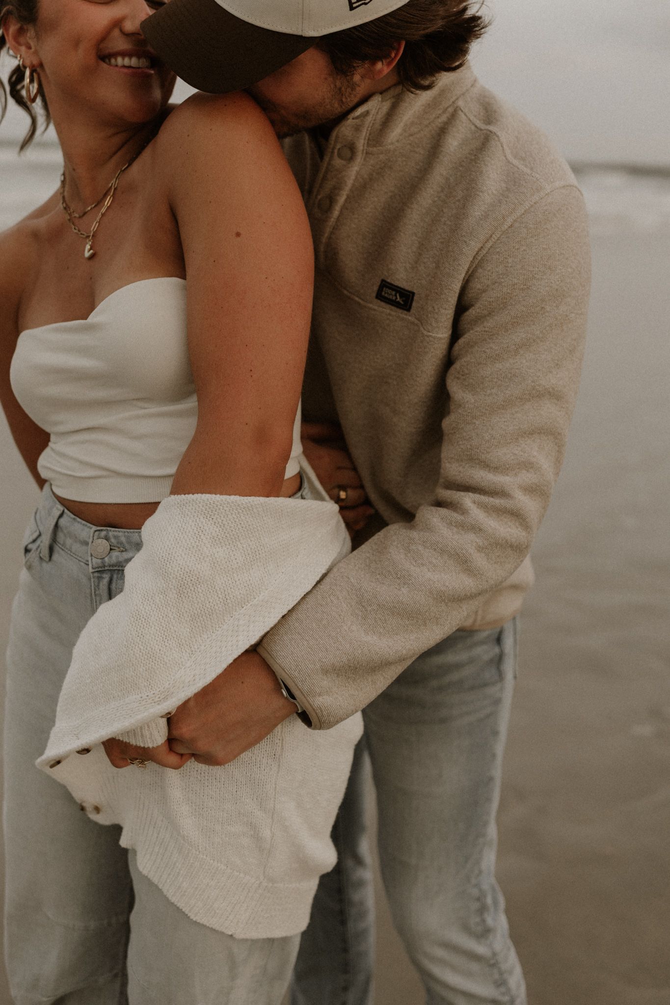 Intimate couple portrait session at dusk at Lighthouse Point Park