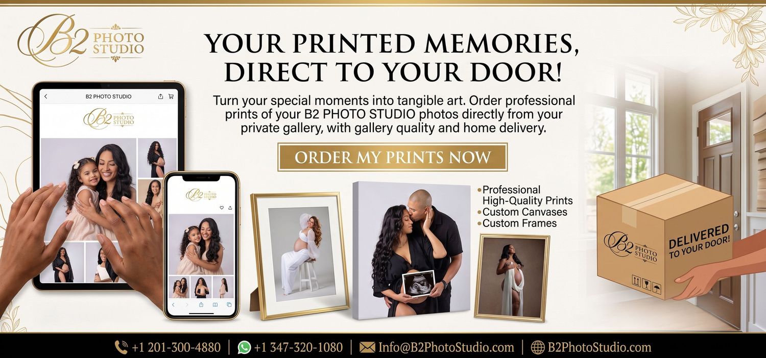 B2 Photo Studio promotional banner offering professional high-quality printed photos delivered directly to your door with custom frames.