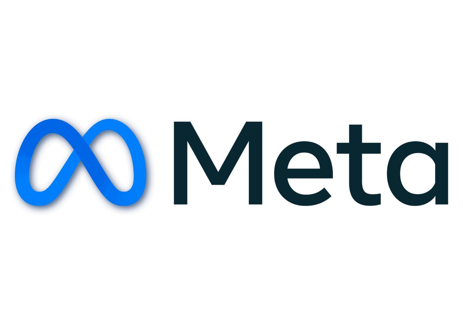 Meta logo with blue infinity symbol and dark Meta wordmark on white background.
