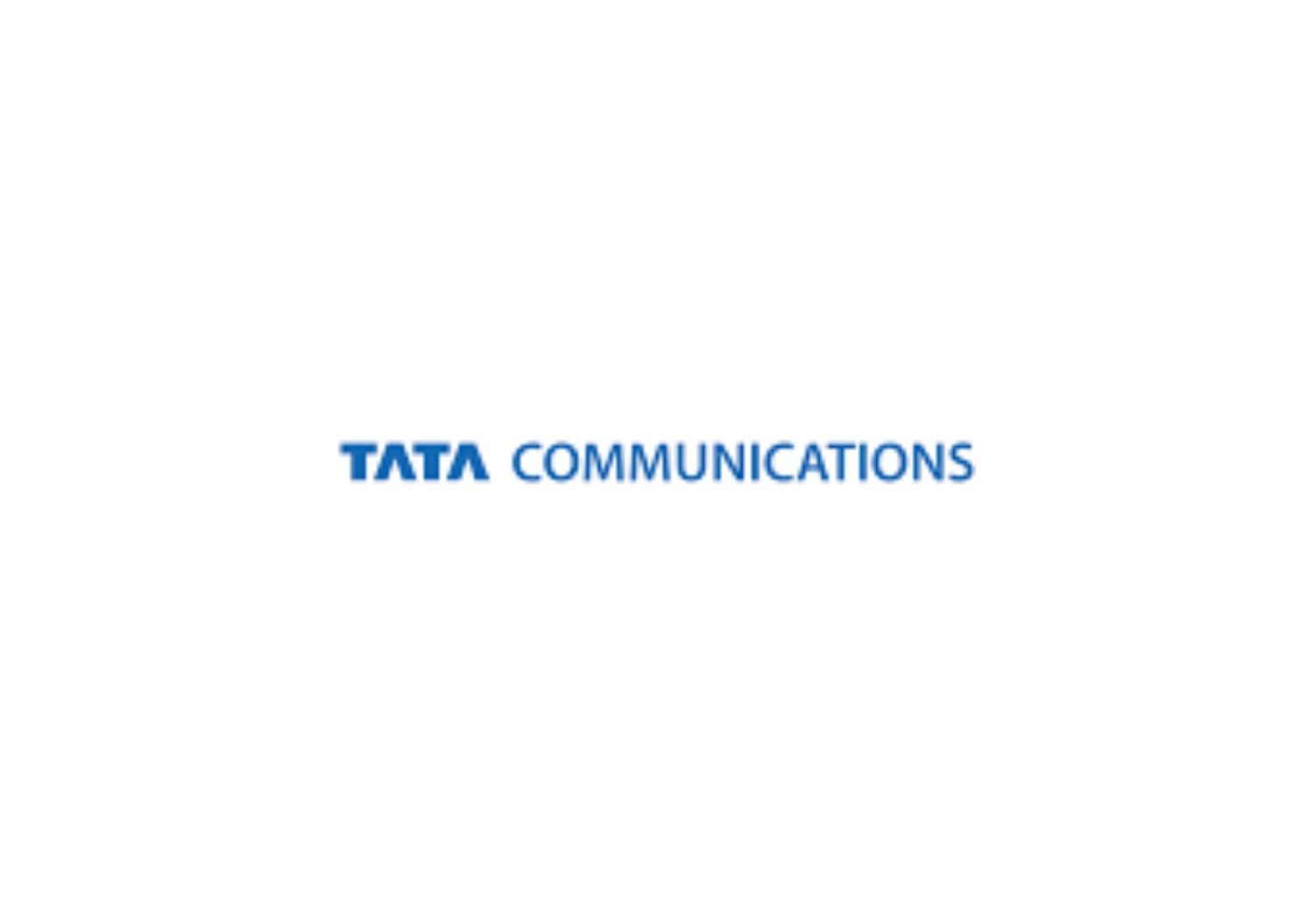 Tata Communications corporate logo in blue text on white background.