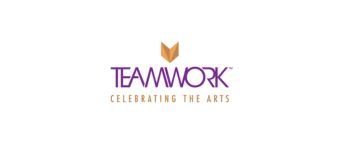 Teamwork Celebrating the Arts logo with gold book icon and purple text.