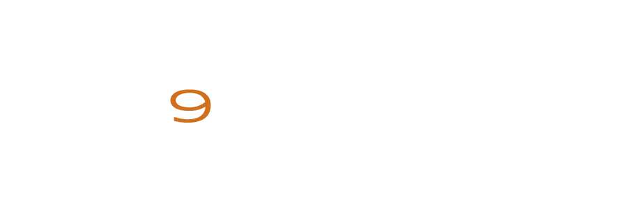Orange number nine logo on white background.