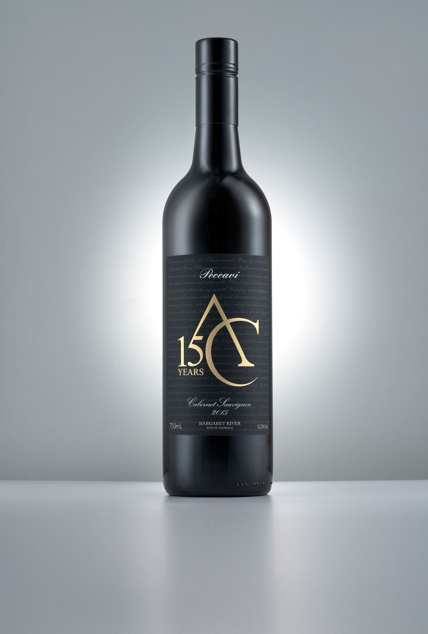 Piccani 15 Years Cabernet Sauvignon Margaret River red wine bottle with elegant black and gold label.