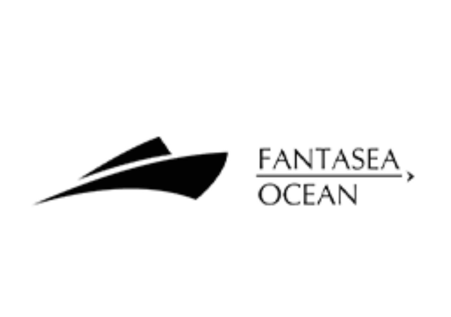 Fantasea Ocean logo with minimalist black yacht silhouette on white background.
