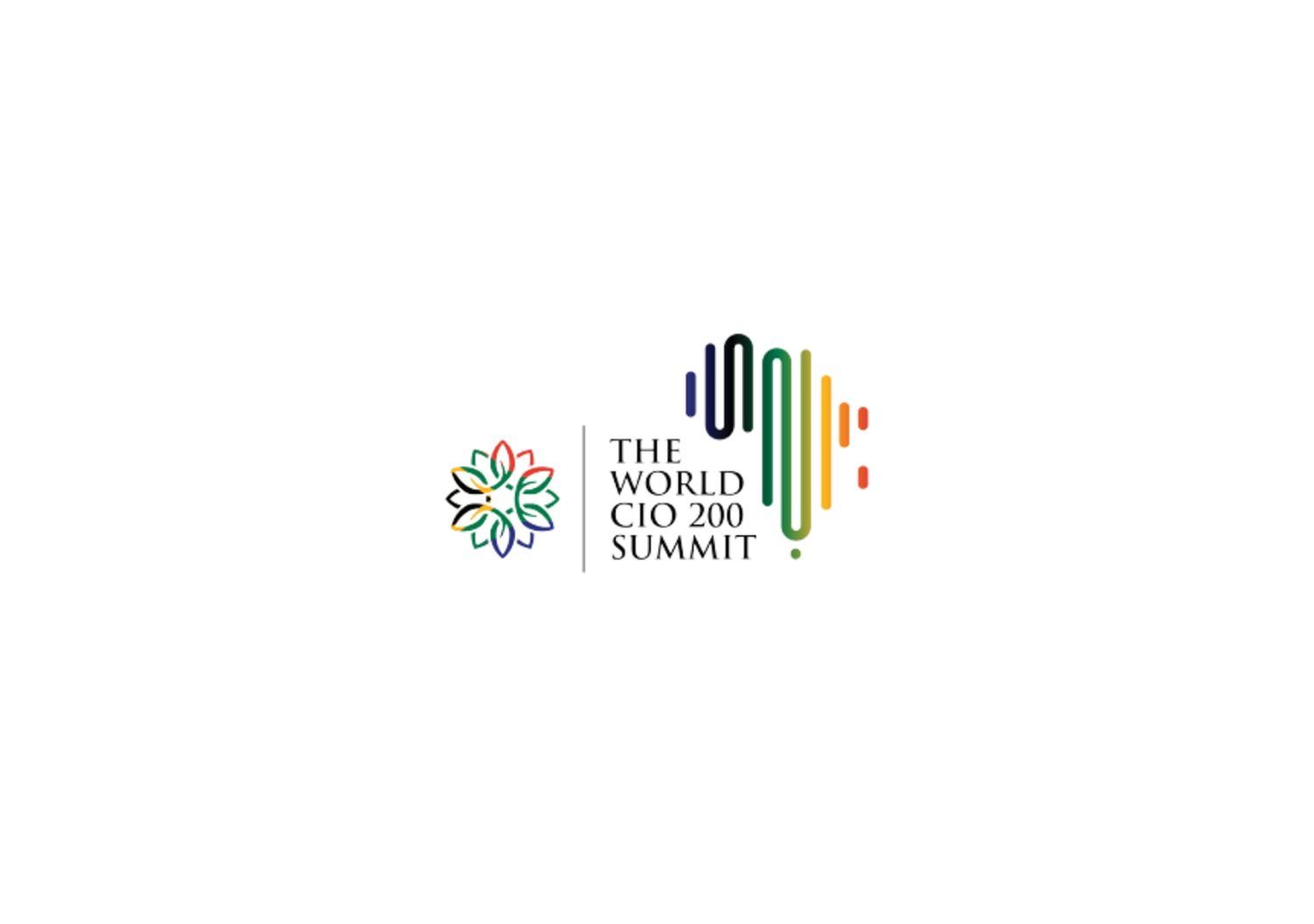 The World CIO 200 Summit logo with colorful floral and bar chart icons.