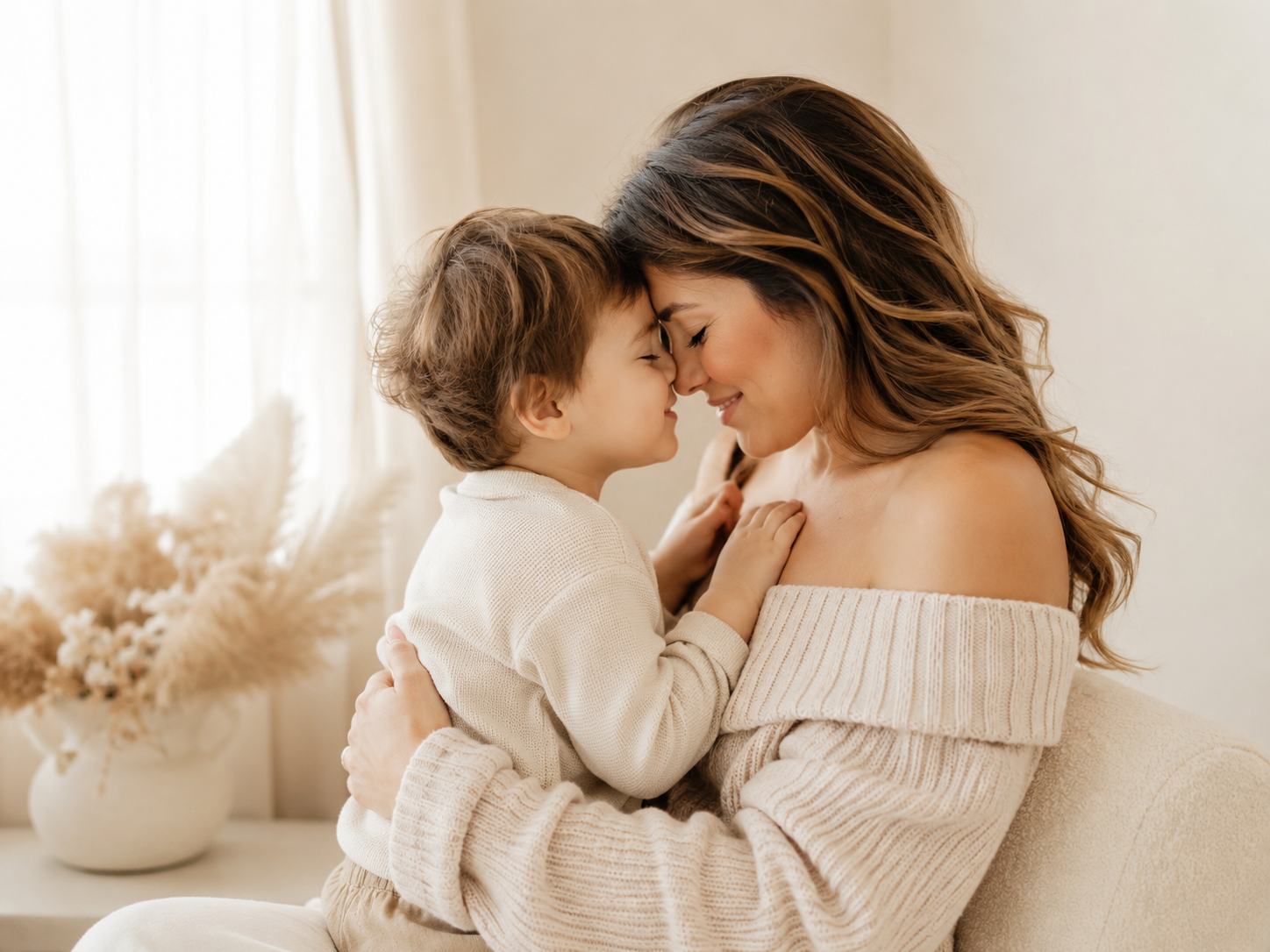 Portrait maman enfant en studio à Vevey, moment doux et naturel
