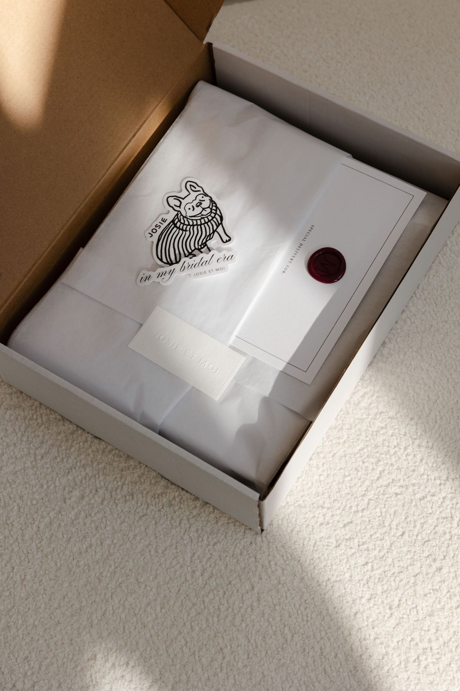 White box with zebra logo design seen from above in natural lighting.