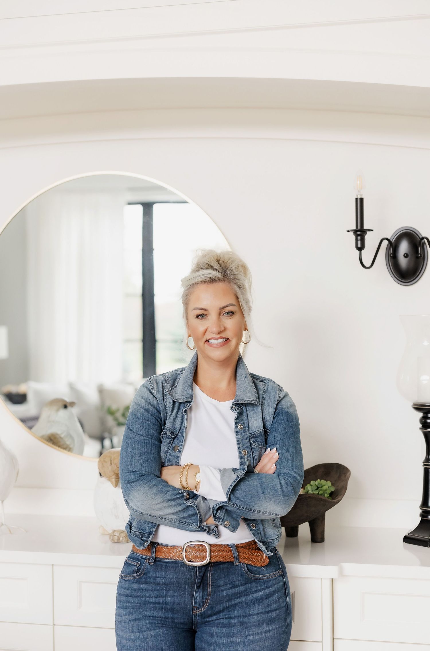 Bright interior space with white walls and modern farmhouse design elements.