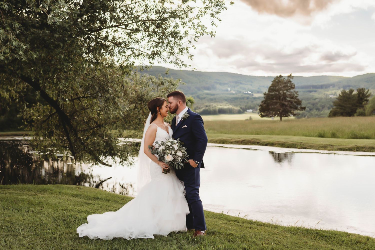 Romantic Nashville wedding photography capturing a newlywed couple’s intimate moment at sunset between the bride and groom.