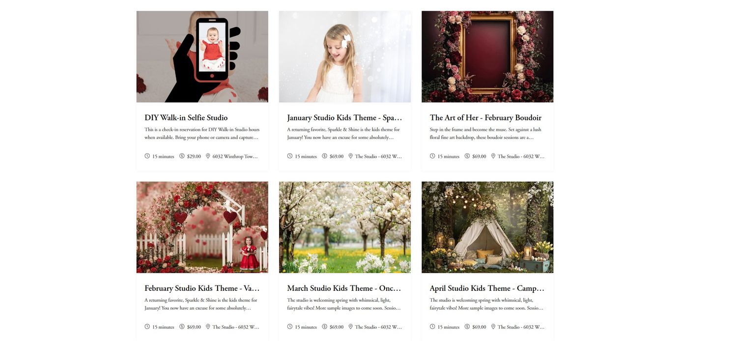 Collection of photography sample images arranged in a horizontal gallery strip.