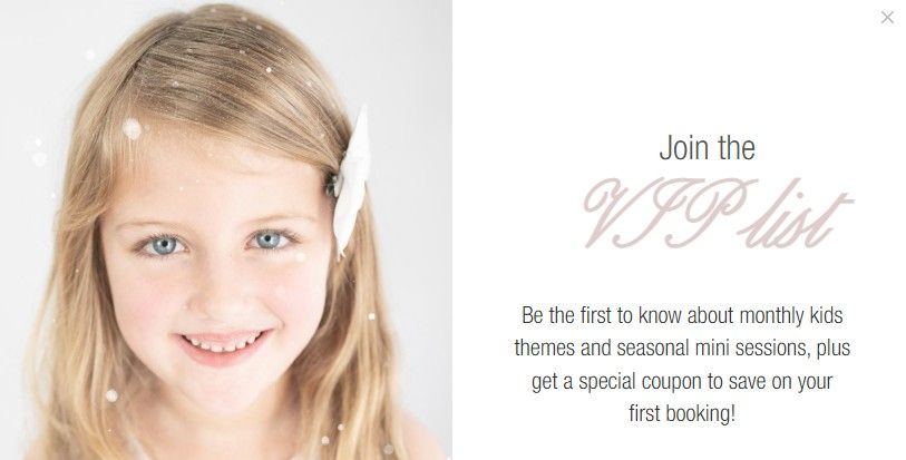 A bright and cheerful portrait against a white background with text about joining a VIP list.