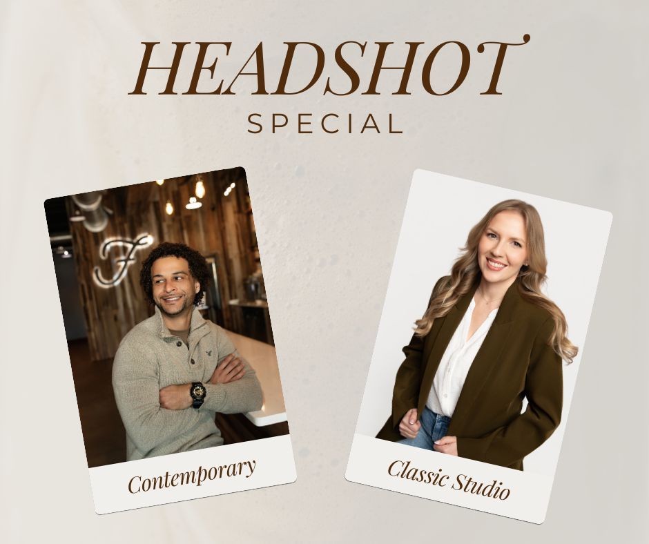 A collection of professional headshot photography samples displayed in a horizontal banner layout.