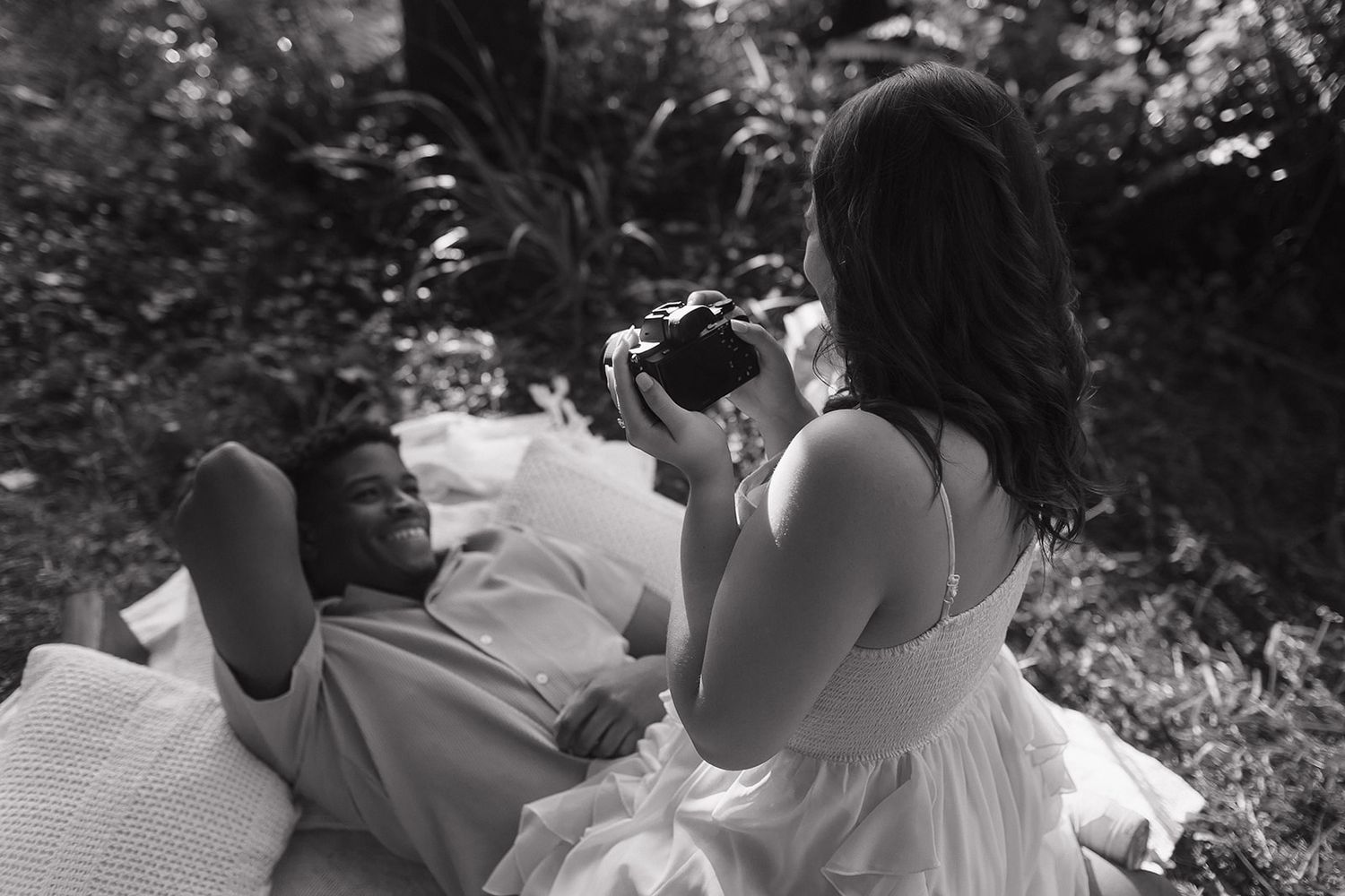 Monochrome series showing tender interactions in a natural setting.