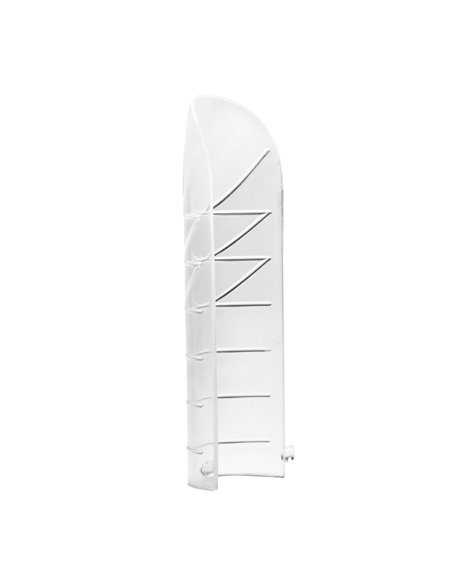 White curved feather flag banner with diagonal ribbed design, ideal for outdoor advertising displays.