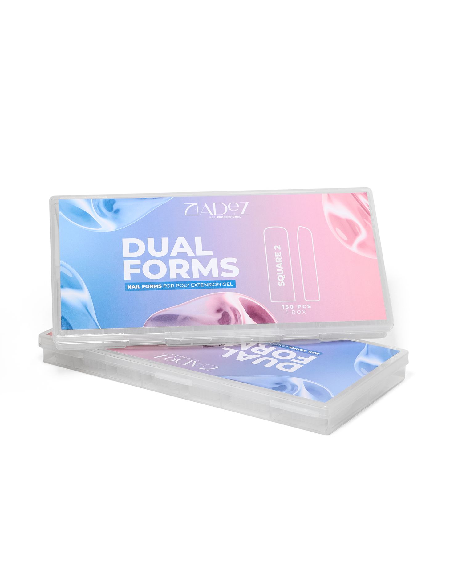 ADOZ Dual Forms nail extension kit in pink and blue gradient packaging, ideal for poly gel nail extensions.