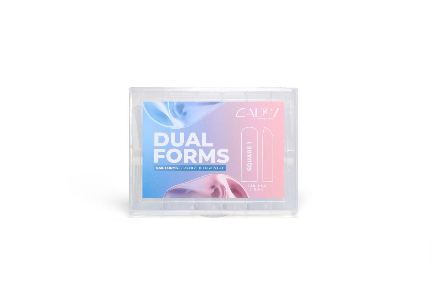 CALLY Dual Forms nail extension kit in clear plastic packaging with pink and blue design.