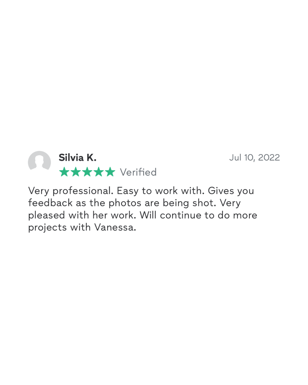 Testimonials from client about portrait photo session