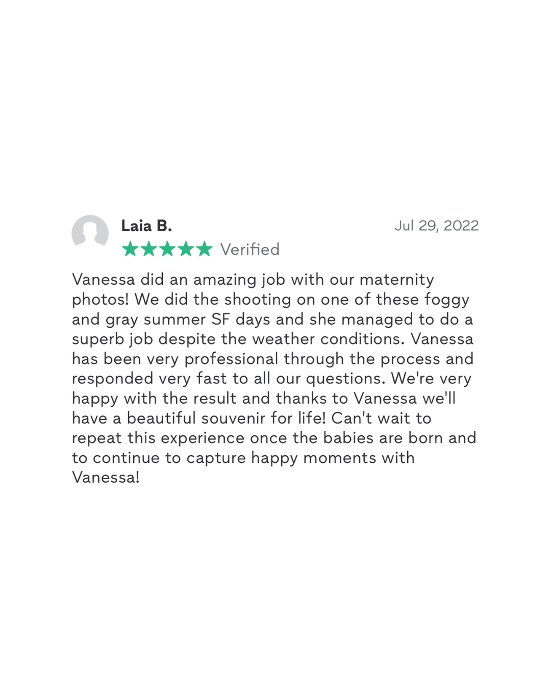 Testimonials from client about family photo session
