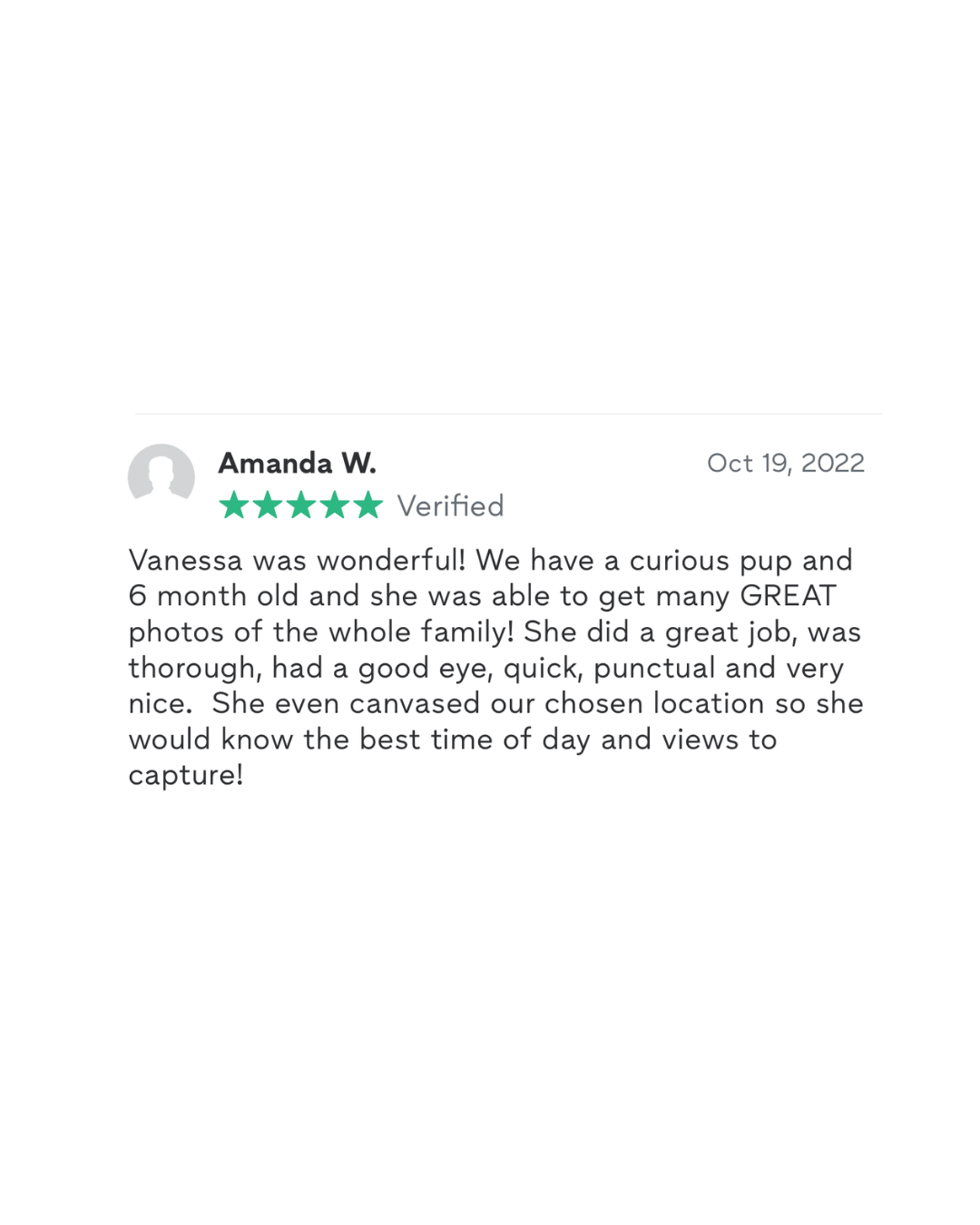 Testimonials from client about family photo session