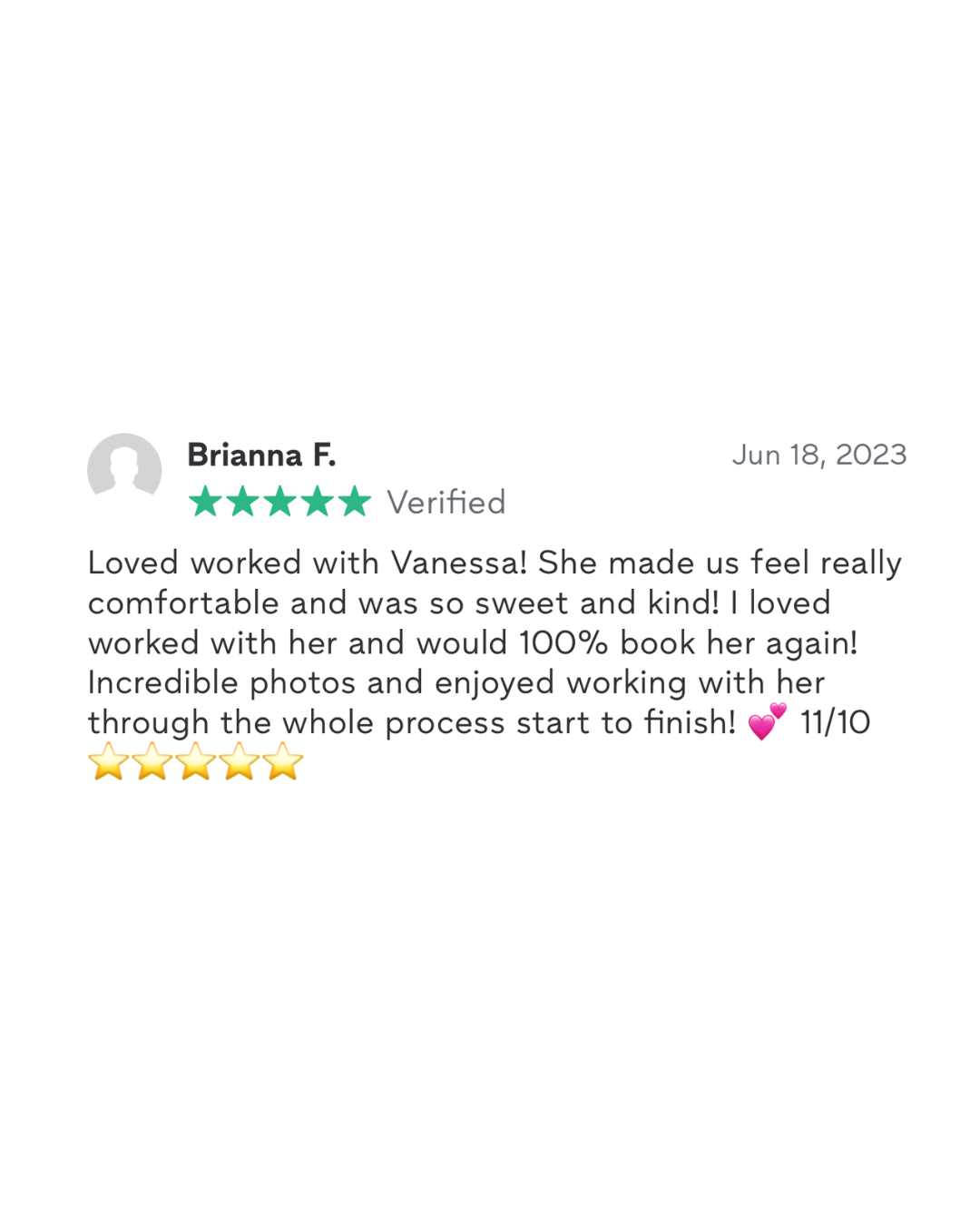 Testimonials from client about portrait photo session