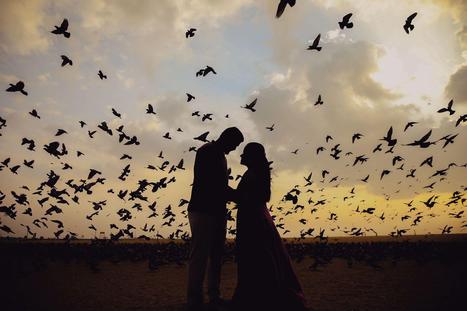 Couple silhouette at sunset