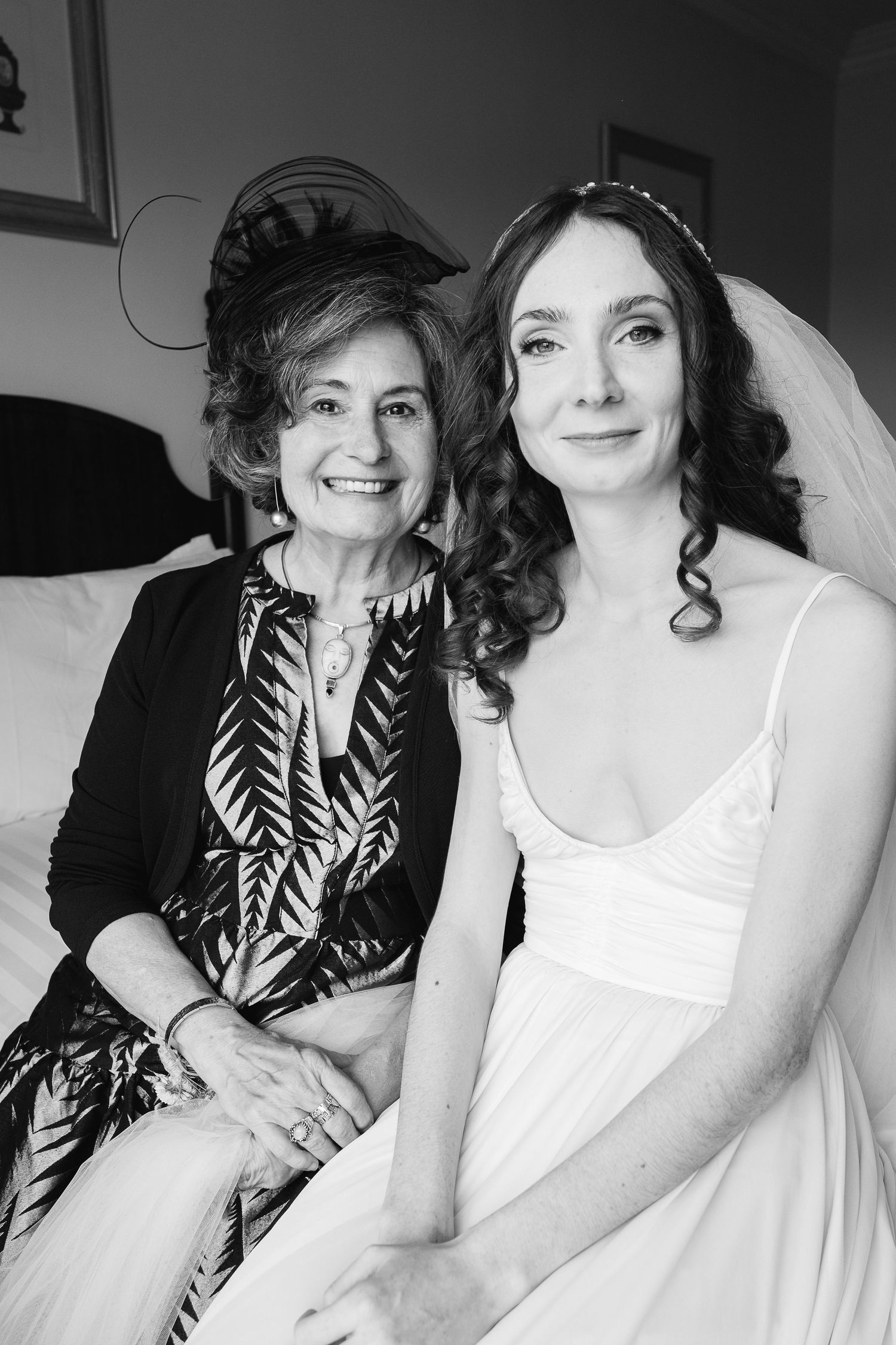 Black and white photos showing two people in contrasting black and white outfits sharing intimate moments.