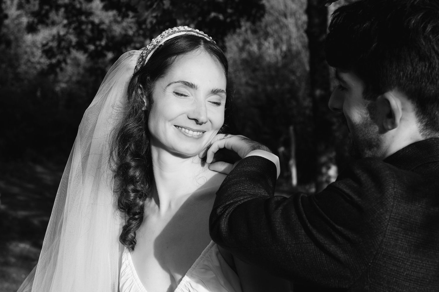 Black and white candid wedding moments captured in a photo strip style.