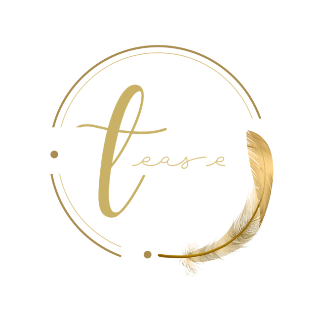 Gold metallic script text and decorative elements arranged in a circular pattern against a white background.