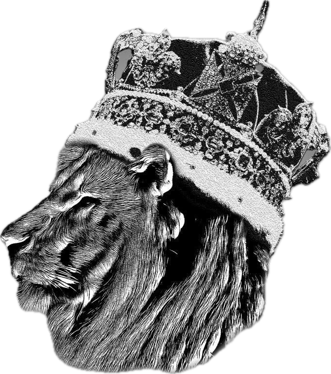 Logo of a lion's side profile wearing a king's crown for the company Solid Rock Productions LLC in Frisco, TX
